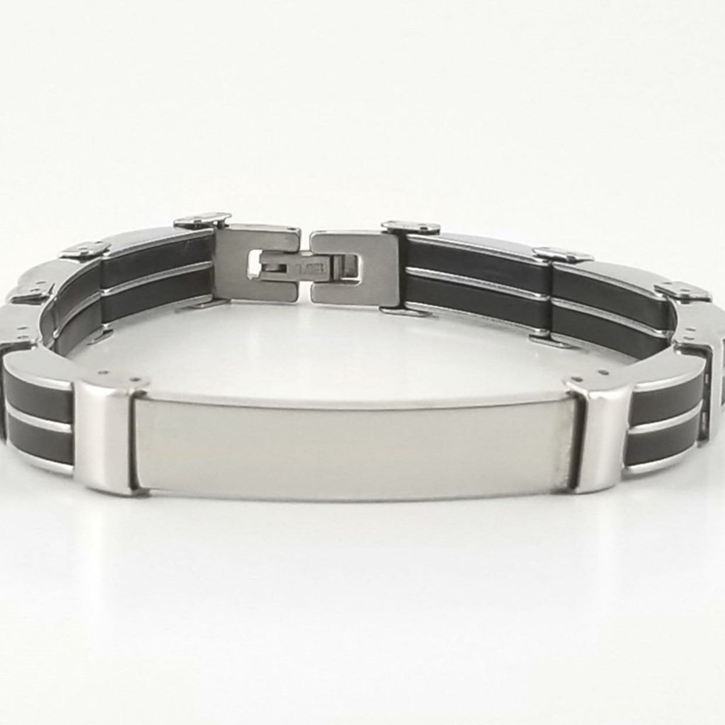 Black Rubber Bracelet |Stainless Steel | Engravable Bracelet | L-22cm W-8mm | Adult Men | Women