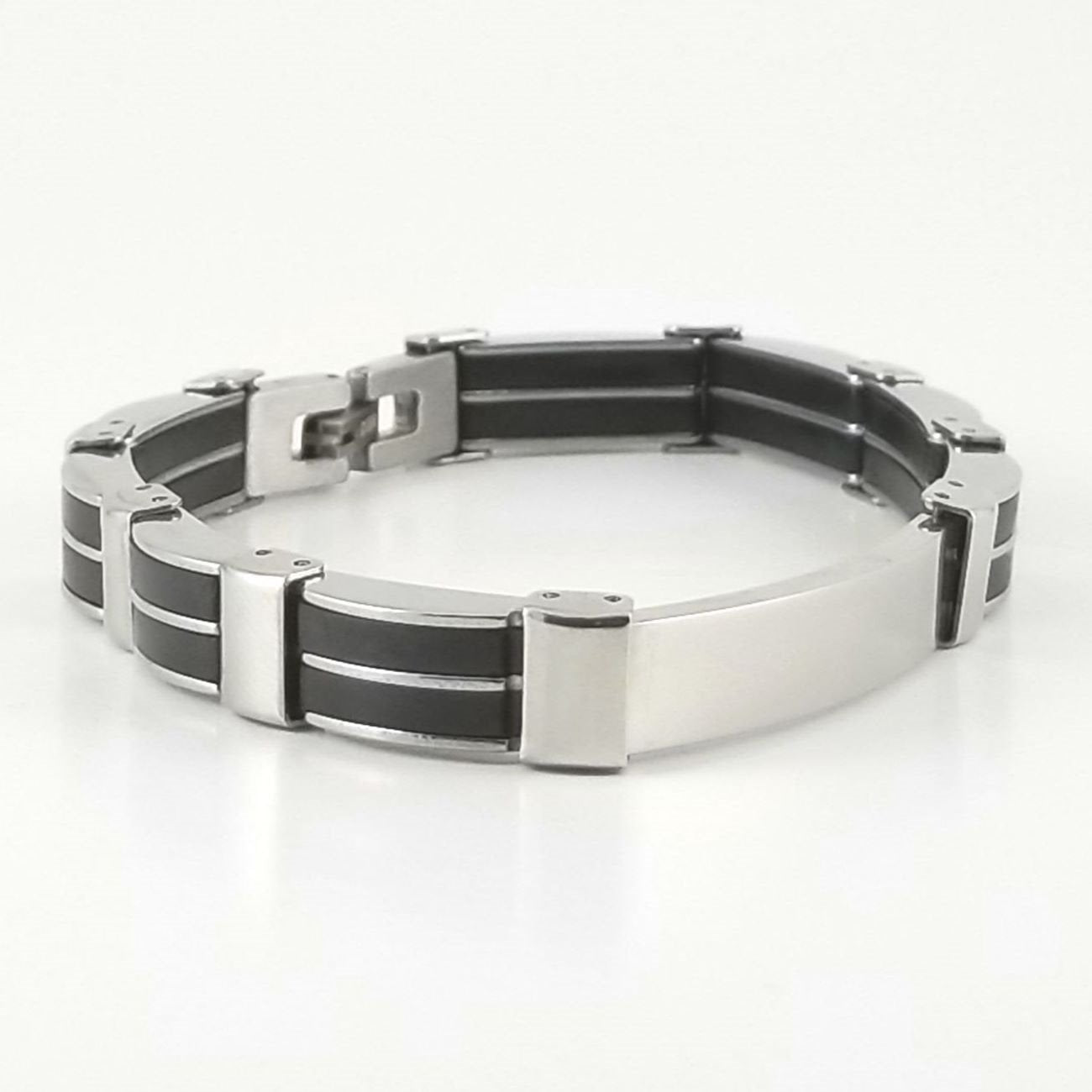 Black Rubber Bracelet |Stainless Steel | Engravable Bracelet | L-22cm W-8mm | Adult Men | Women