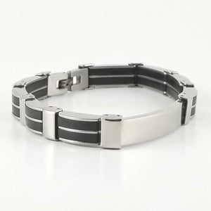 Black Rubber Bracelet |Stainless Steel | Engravable Bracelet | L-22cm W-8mm | Adult Men Women
