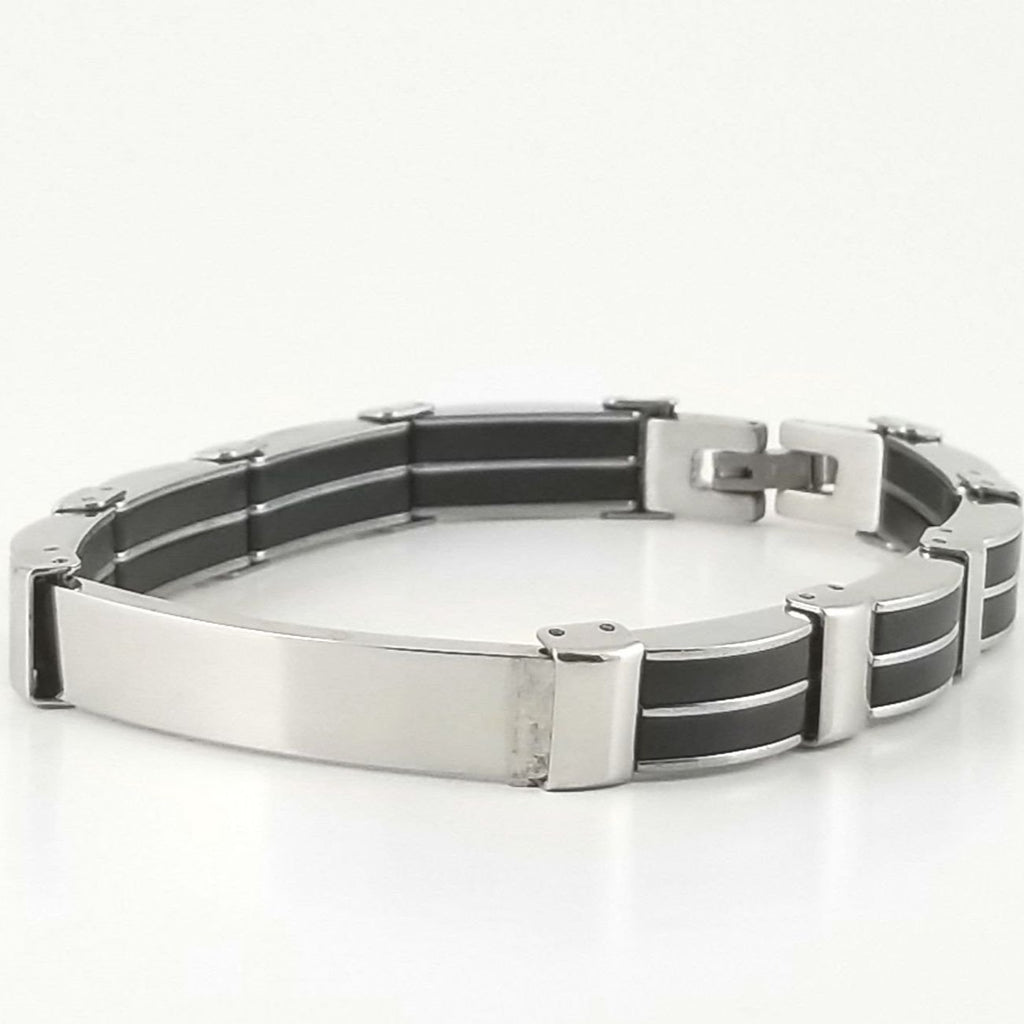 Black Rubber Bracelet |Stainless Steel | Engravable Bracelet | L-22cm W-8mm | Adult Men | Women
