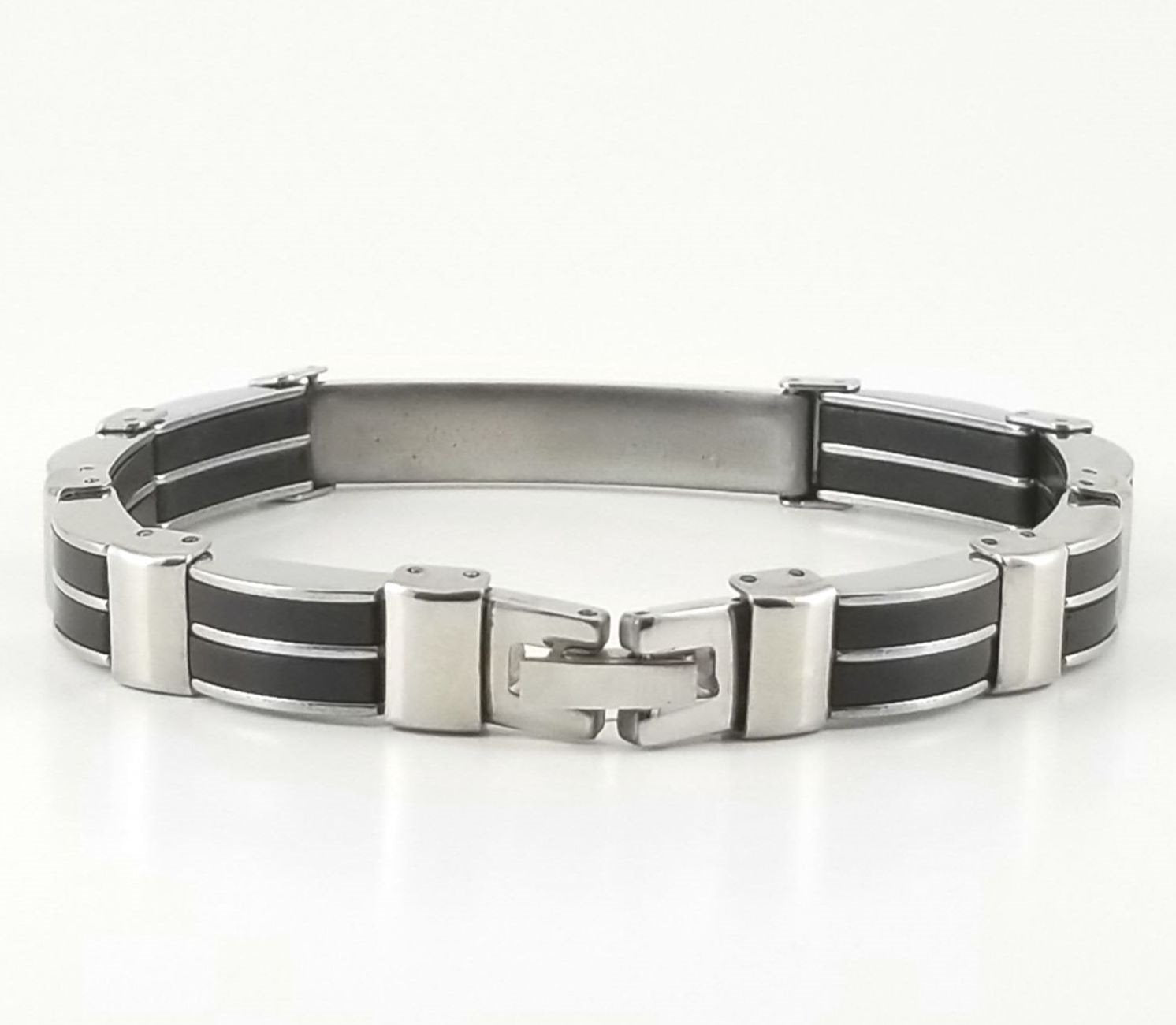 Black Rubber Bracelet |Stainless Steel | Engravable Bracelet | L-22cm W-8mm | Adult Men | Women