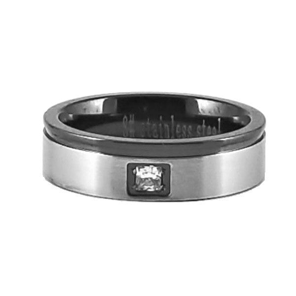 Custom Name Ring | Black Edge | Clear CZ Stone | Thin Band