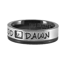 Load image into Gallery viewer, Custom Name Ring - Black Edge With a Beautiful Clear CZ Stone Thin Band