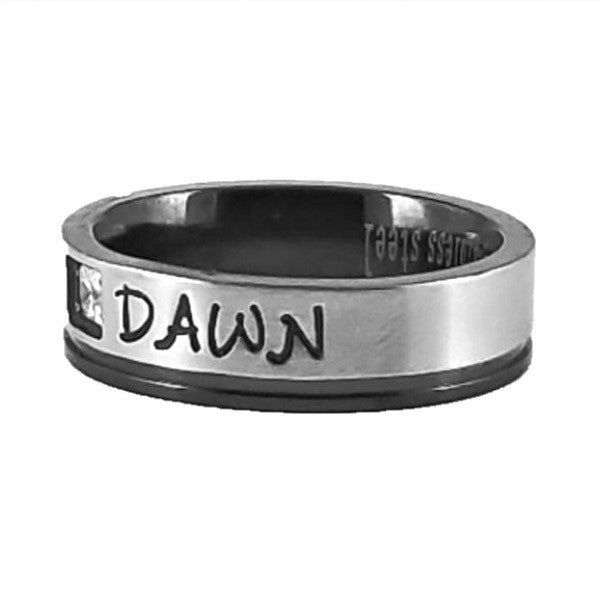 Custom Name Ring | Black Edge | Clear CZ Stone | Thin Band