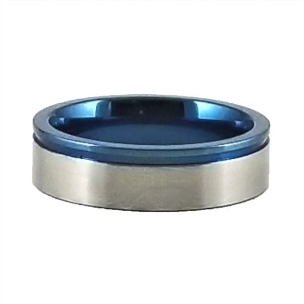 Custom Name Ring | Blue Metallic Edge | Clear CZ Stone | Thin Band