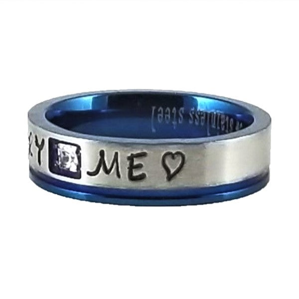 Custom Name Ring | Blue Metallic Edge | Clear CZ Stone | Thin Band
