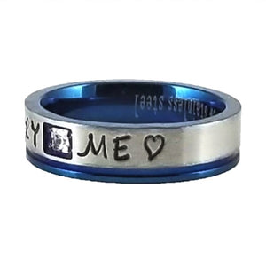 Custom Name Ring - Blue Metallic Edge With a Beautiful Clear CZ Stone on a Thin Band