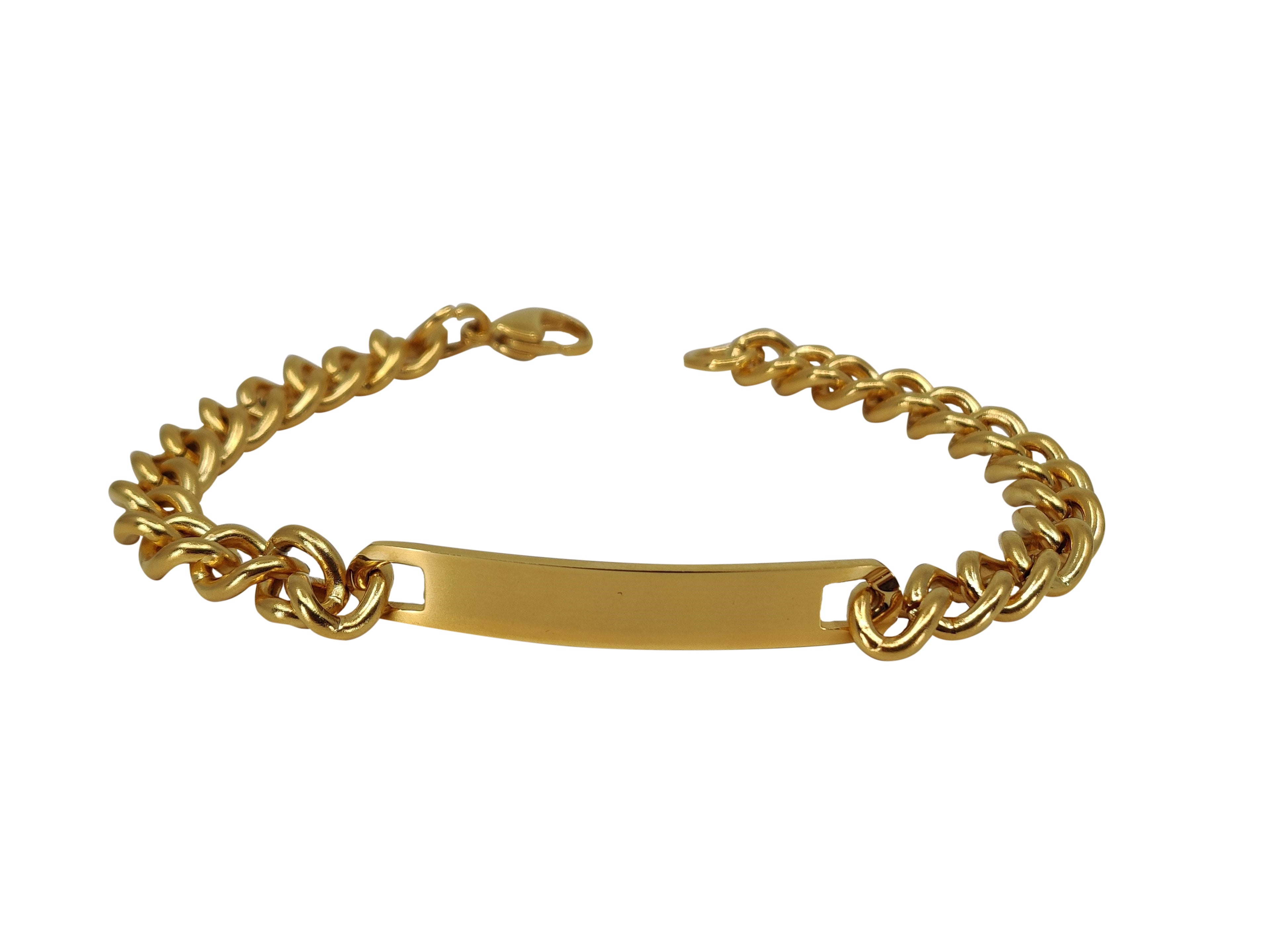 Gold Color Plated Stainless Steel Engravable | Cuban Link ID Bracelet | Large Adult Men | Women