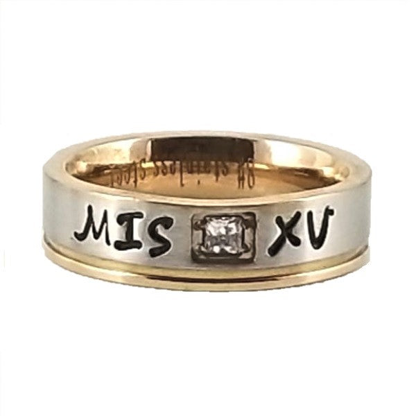 Custom Name Ring | Rose Edge | Clear CZ Stone | Thin Band