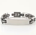 Stainless Steel Black Rubber | 2-tone Engravable ID Bracelet | L-21cm W-10.5mm | Adult Men | Women