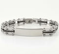 Black Rubber Bracelet | Chain Link Bracelet | Stainless Steel | 2-tone Engravable | L-21cm W-9mm | Adult Men | Women