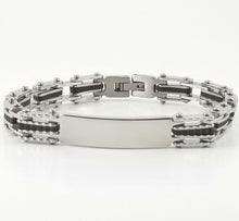 Load image into Gallery viewer, Black Rubber Bracelet | Chain Link Bracelet | Stainless Steel | 2-tone Engravable | L-21cm W-9mm | Adult Men Women