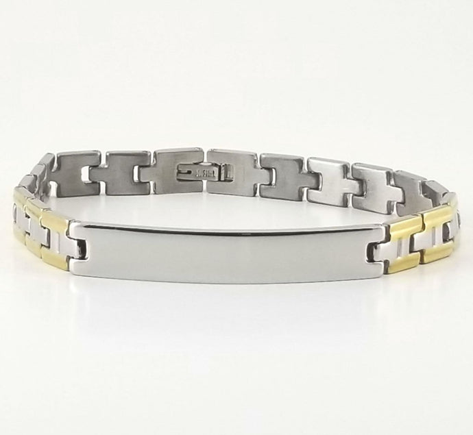 2-tone Engravable | Panther Link Bracelet | Stainless Steel | L-20cm W-8mm | Men Women