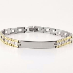 2-tone Engravable | Panther Link Bracelet | Stainless Steel |  L-20cm W-6.5mm | Men Women