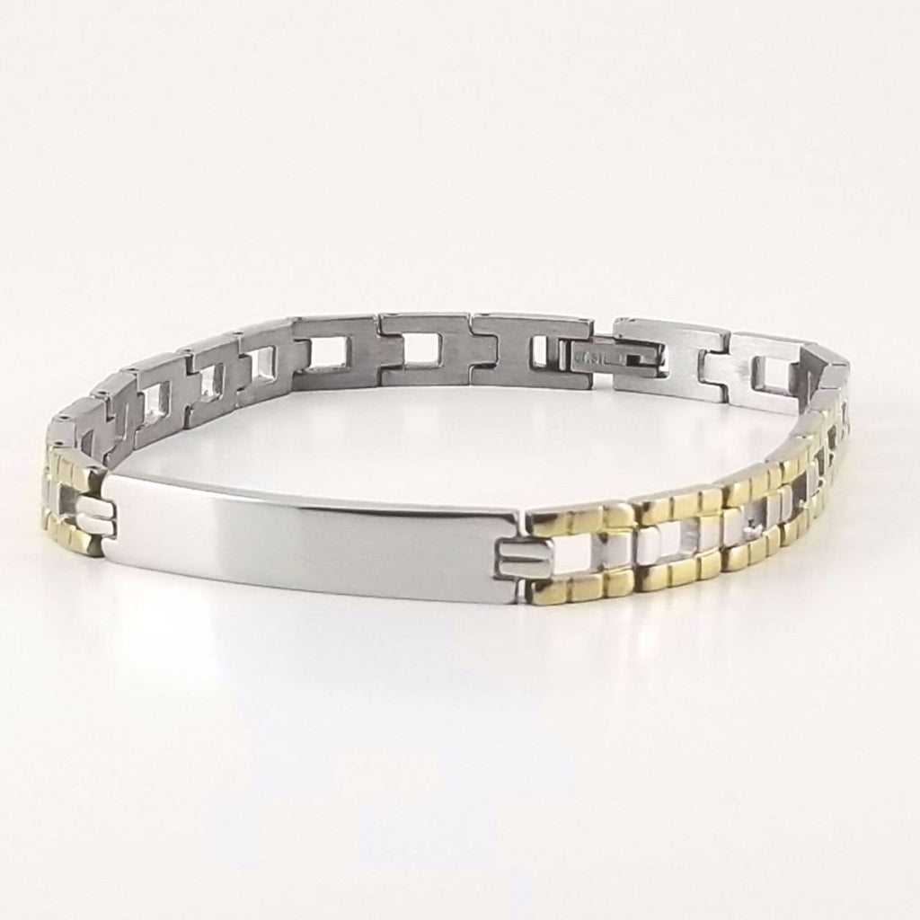 2-tone Engravable | Panther Link Bracelet | Stainless Steel |  L-20cm W-6.5mm | Men Women