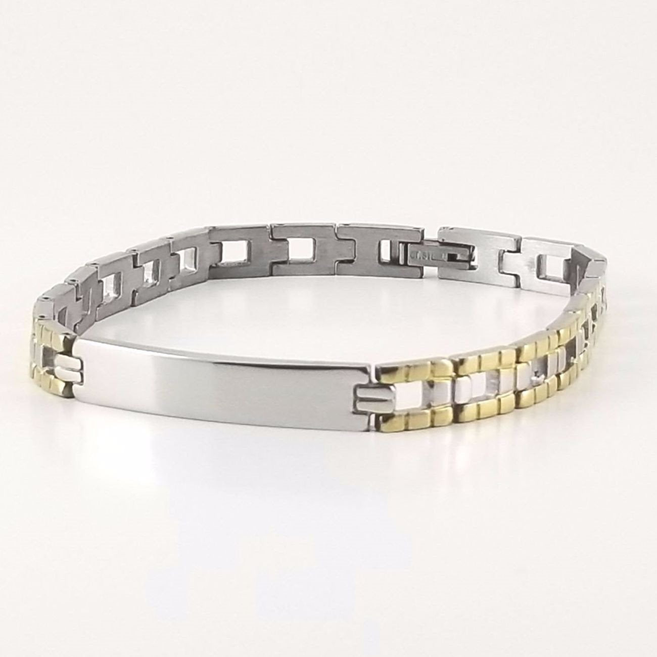 2-tone Engravable | Panther Link Bracelet | Stainless Steel |  L-20cm W-6.5mm | Men Women