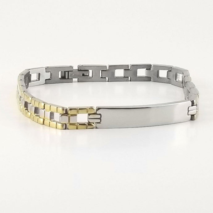 2-tone Engravable | Panther Link Bracelet | Stainless Steel |  L-20cm W-6.5mm | Men Women