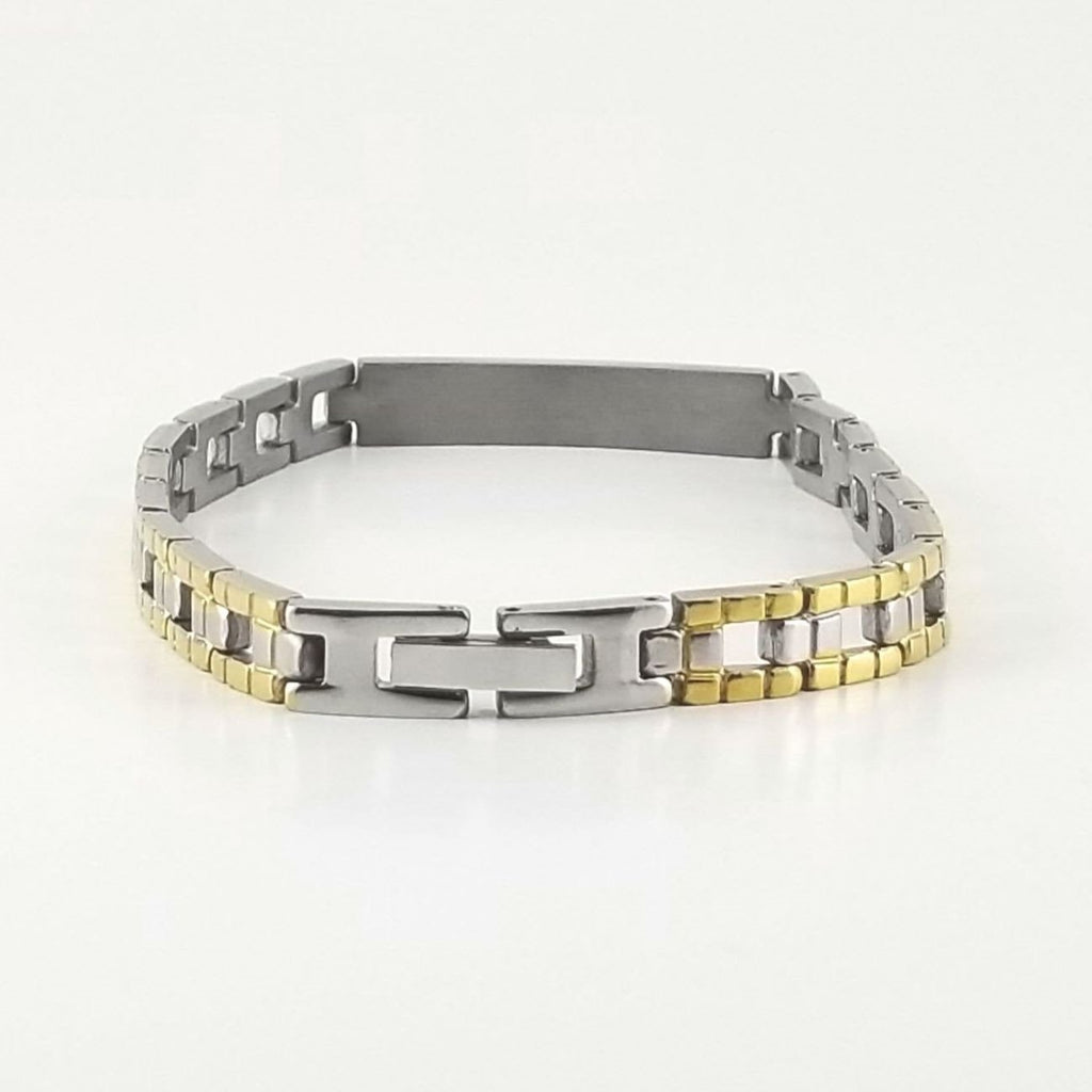 2-tone Engravable | Panther Link Bracelet | Stainless Steel |  L-20cm W-6.5mm | Men Women