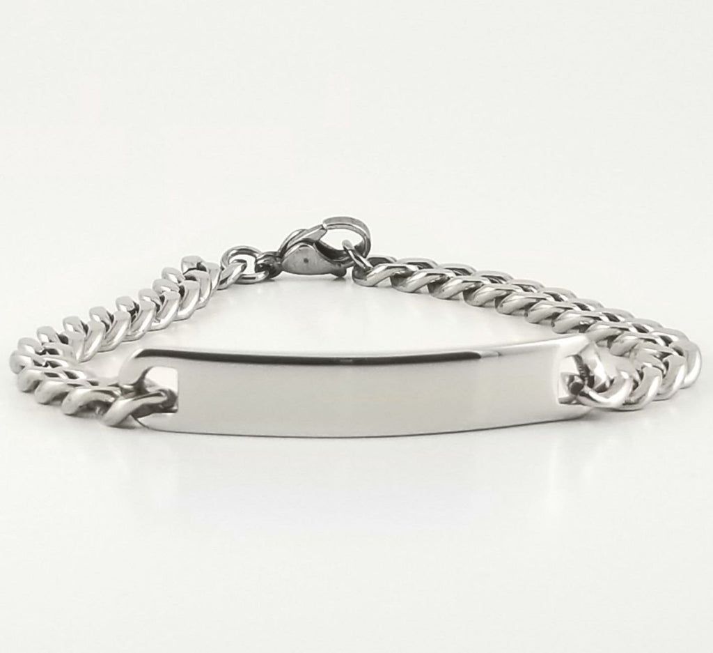Stainless Steel Engravable Bracelet | Cuban Link ID Bracelet | Large Adult Men | Women