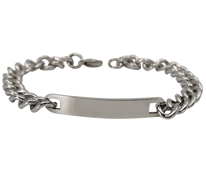 Stainless Steel Engravable Bracelet | Cuban Link ID Bracelet | Large Adult Men | Women